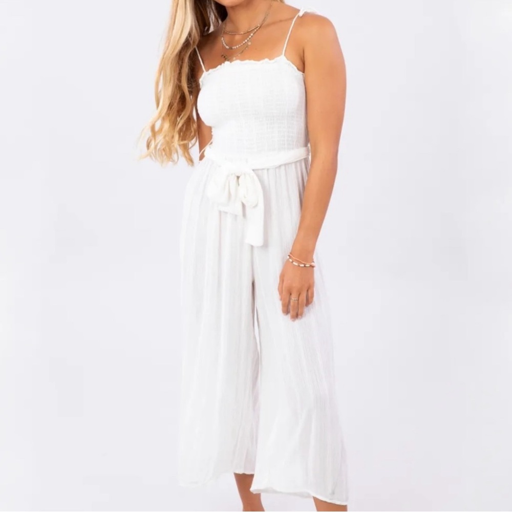 Rip Curl white fiesta wide leg smocked cropped jumpsuit